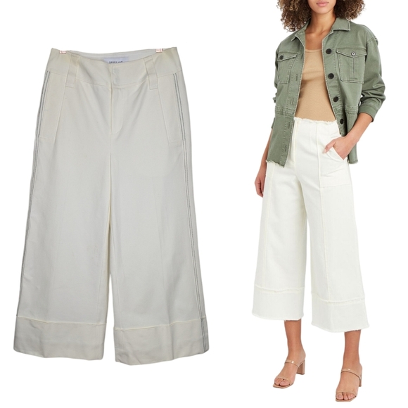 Derek Lam Pants - Derek Lam 10 Crosby Elegant Cream Wide-Leg Coulotte Pants With Chunky Cuff Hem